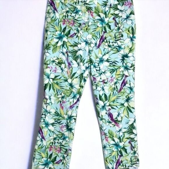 CHICOS LADIES GREEN COLORFUL TROPICAL HAWAIIAN BEACH MID RISE PANTS SIZE 4 - Picture 3 of 10